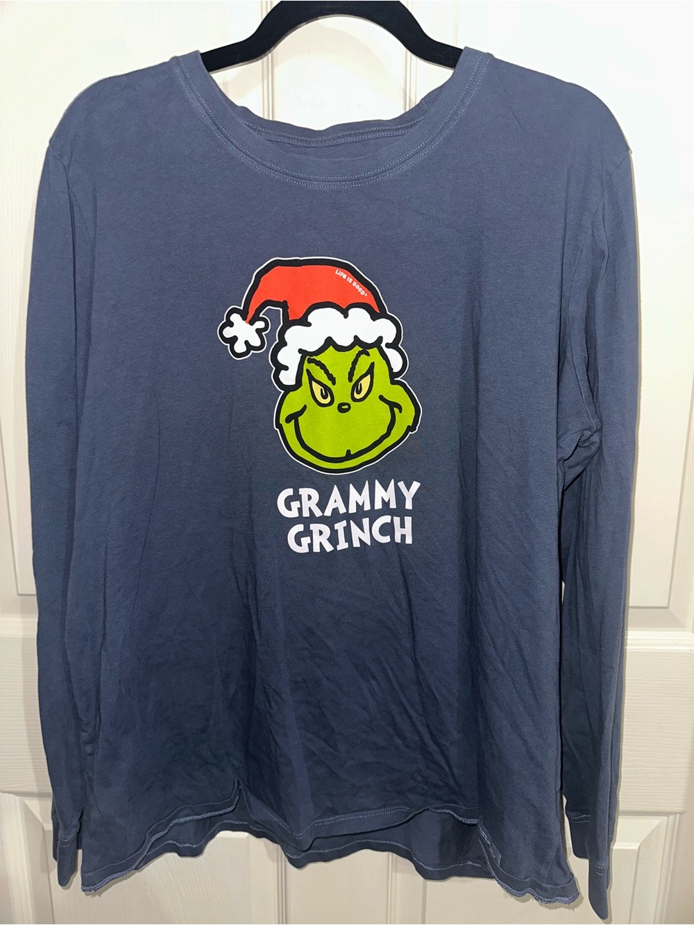 Life Is Good Navy Long Sleeve "Grammy Grinch" Tee XL Christmas Holiday Winter